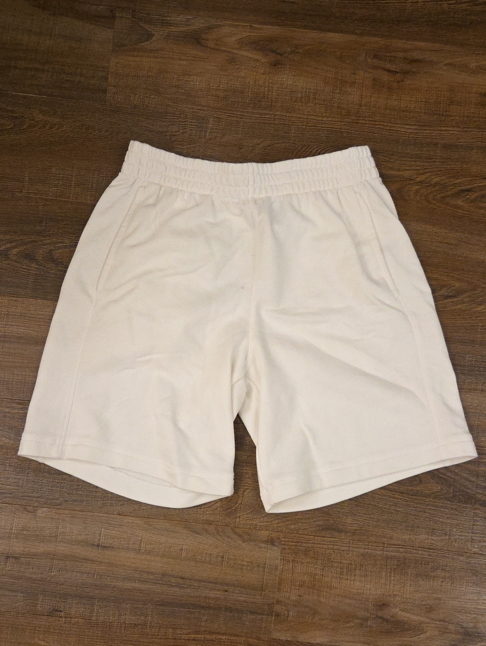 adidas White Athletic Elastic-Waist Shorts Size Medium